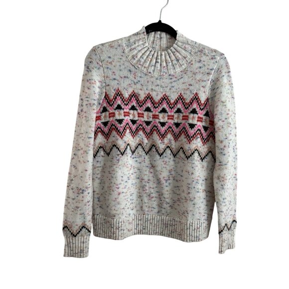 LOFT Women XS Colorful Flecked Fair Isle Knit Mock Neck Pullover Sweater - Picture 4 of 10